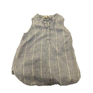 Ellen Tracy Blue & White Striped Linen Sleeveless Blouse Size M Boho